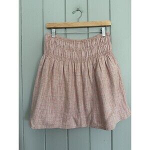 Anthropologie Current Air Mini Skirt M Medium A-Line Cotton Linen Pink Smocked